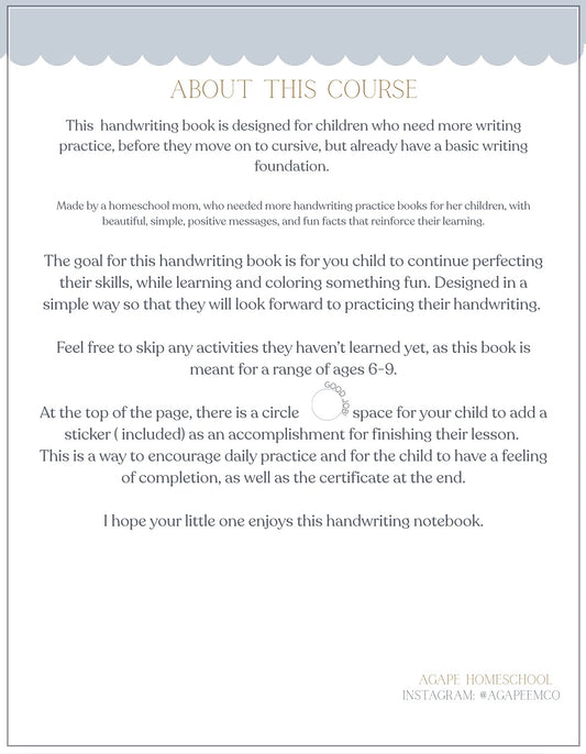 PRE-ORDER Handwriting practice Workbook