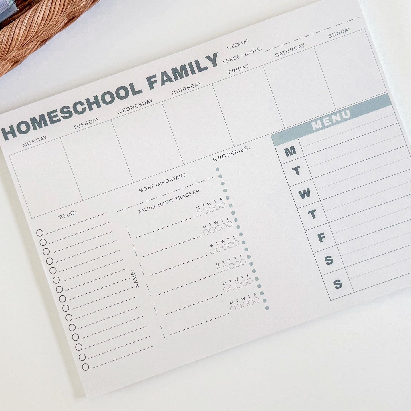 Homeschool Weekly Planner Notepad for Families