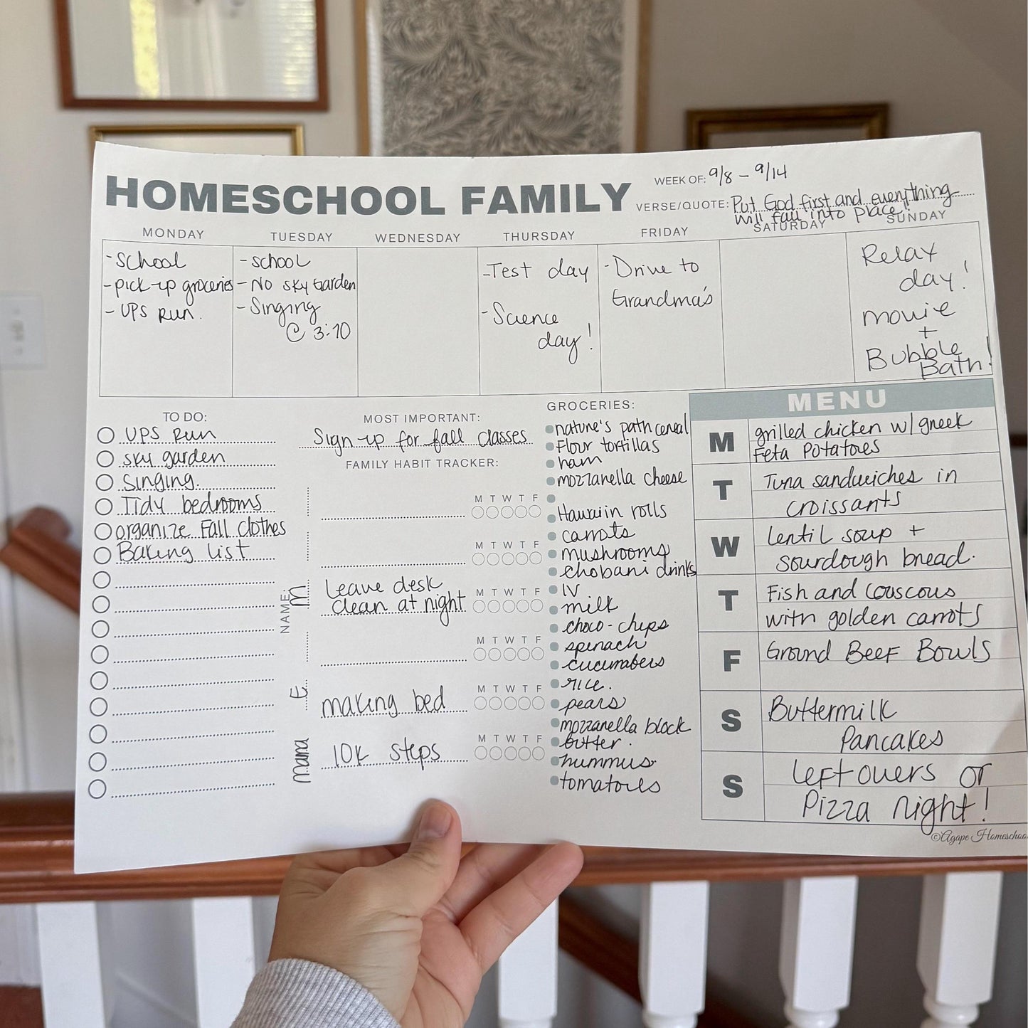 Homeschool Weekly Planner Notepad for Families